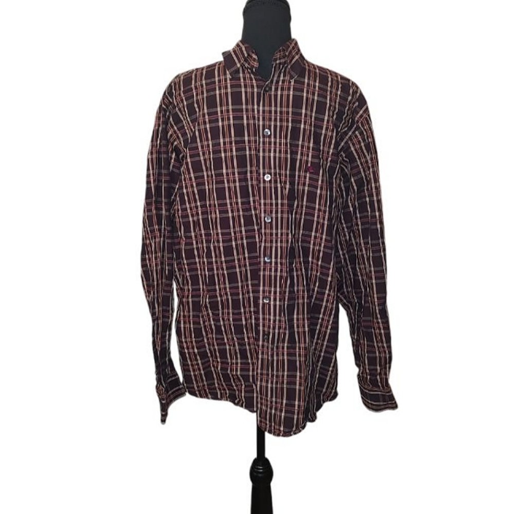 Burberry burgundy plaid men's button down shirt